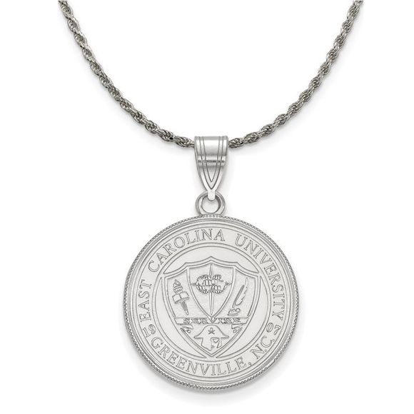 Sterling Silver East Carolina U Large Crest Disc Necklace - 24 Inch